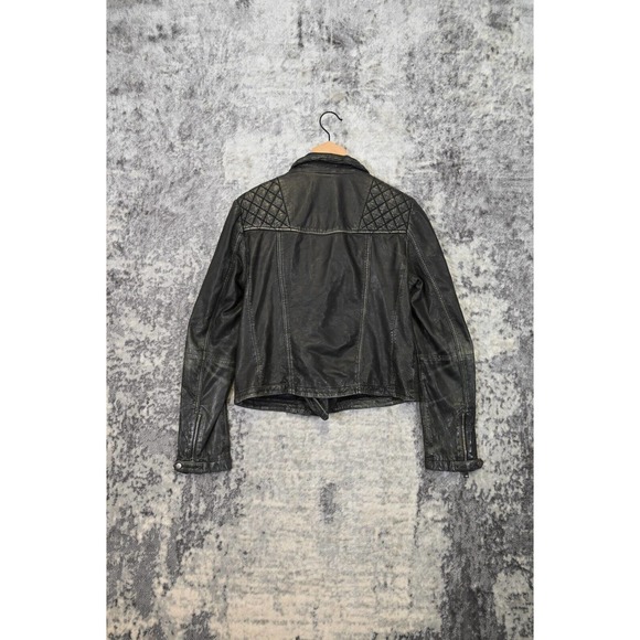 All Saints Black Quilted Leather Moto Style Zip Jacket Size Womens 10 - Picture 3 of 10